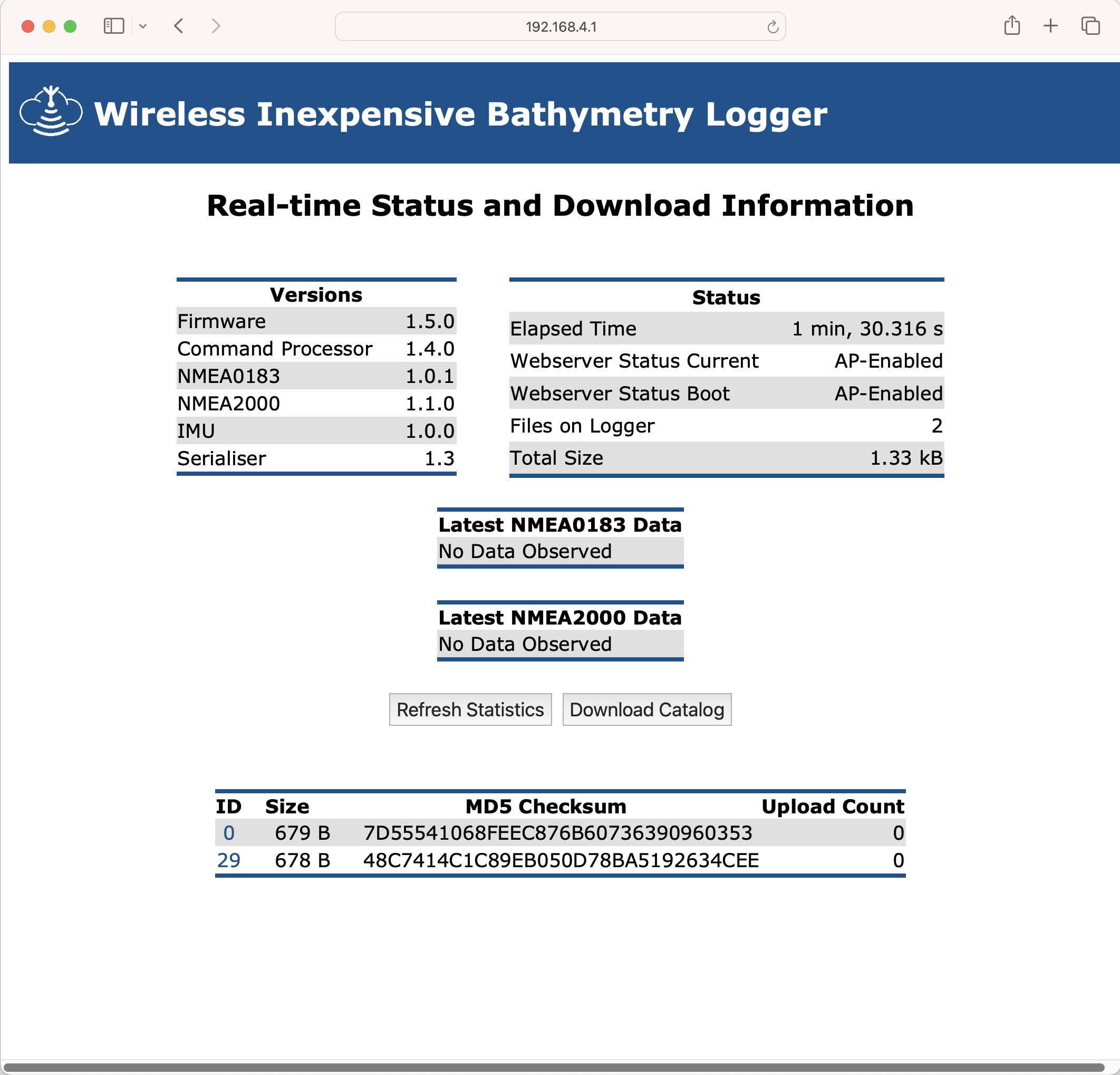 Firmware website status information