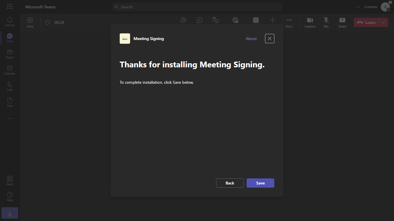 Add app dialog inside a meeting