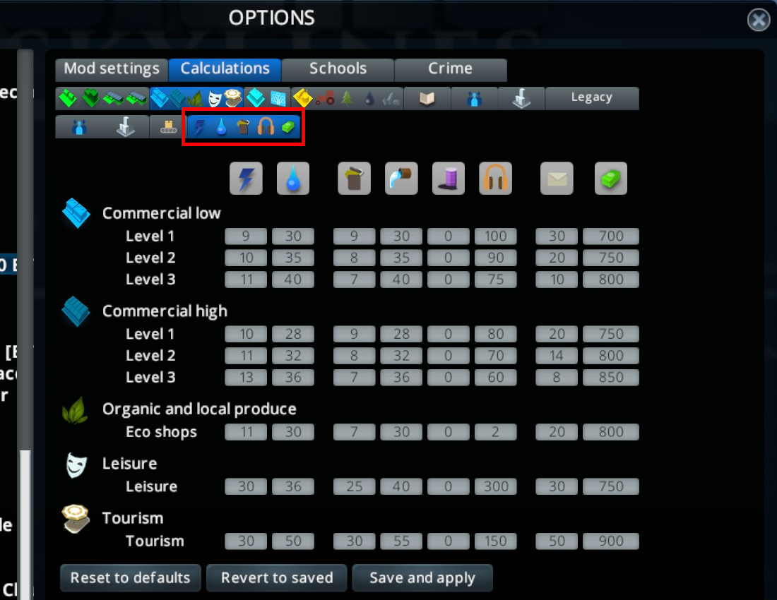 Commercial consumption panel options panel screenshot