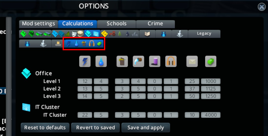 Office consumption panel options panel screenshot