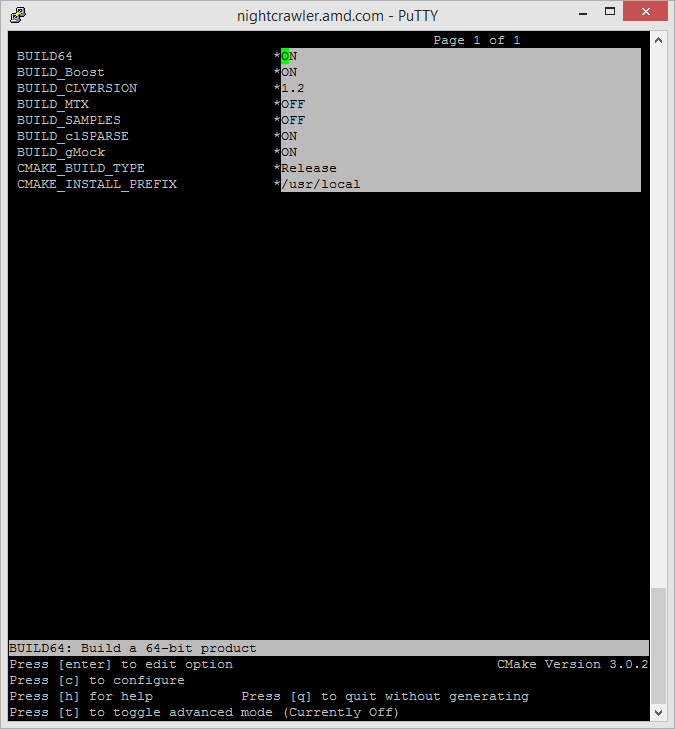 ccmake configure