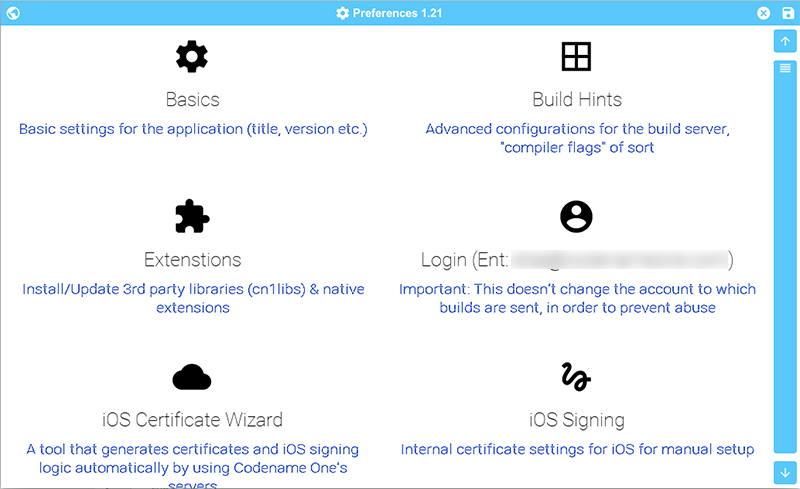 Codename One Settings