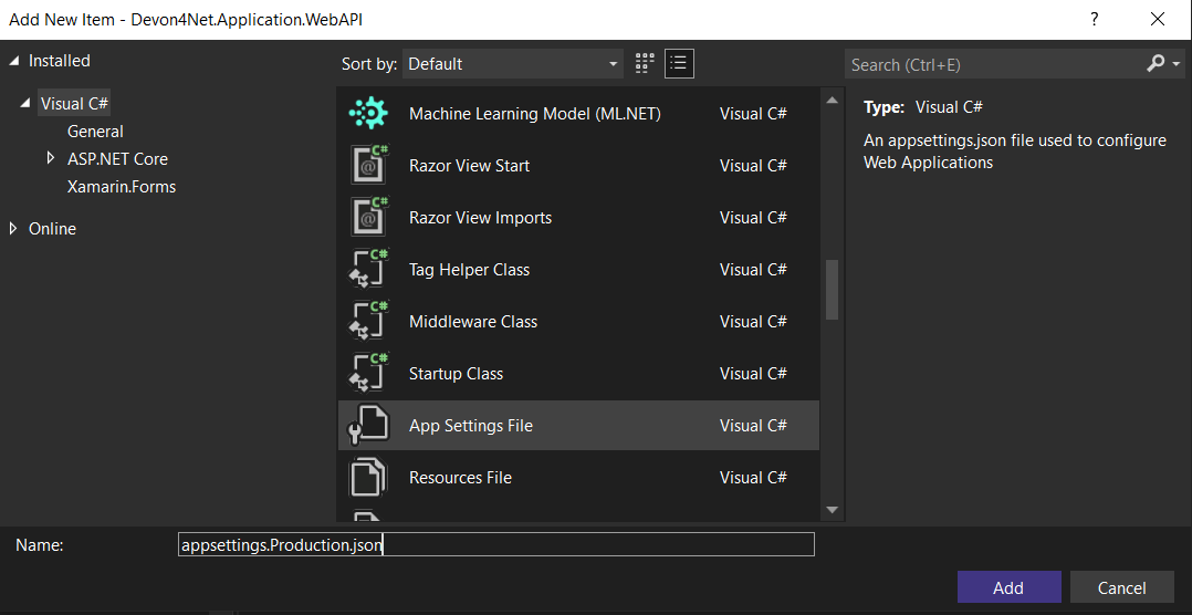 create production appsettings