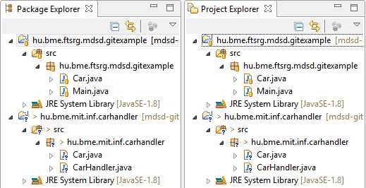 The Package Explorer and the Project Explorer in the same workspace