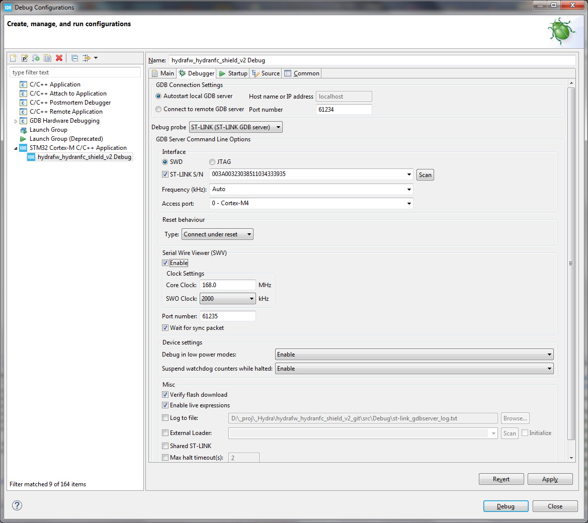 Debug hydrafw_hydranfc_shield_v2 Debugger