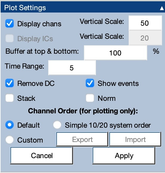 EEG Plot Settingsl